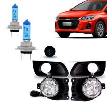 Kit Farol de Milha Auxiliar Onix Prisma Joy Plus Black + Par Lâmpadas Super Brancas H27 8500k