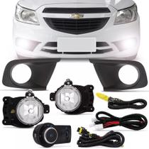 Kit Farol de Milha Completo Chevrolet Onix 2012 13 14 15 16 Prisma 2013 14 15 Com Moldura Preta Auxiliar Neblina