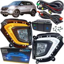 Kit farol de milha hyundai creta de 2020 à 2023 moldura preta com drl e seta botao modelo original
