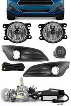 Kit Farol de Milha Neblina Ford New Fiesta 2013 2014 2015 2016 2017 Botão Alternativo + Kit Lâmpada Super LED 6000K