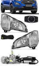 Kit Farol de Milha Neblina Ford Nova Ecosport 2017 2018 2019 2020 - Botão Painel + Kit Lâmpada Super LED 6000K