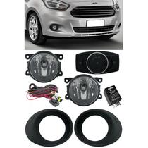 Kit Farol de Milha Neblina Ford Novo Ka 2014 a 2018 - Interruptor Painel + Molduras