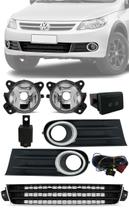 Kit Farol de Milha Neblina + Grade Para-choque Central Com Friso Cromado Vw Gol Voyage Saveiro G5 2009 2010 2011 2012 2013