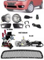 Kit Farol de Milha Neblina + Grade Para-choque Central Fiat Palio Celebration 2004 à 2011 + Kit Xenon ou LED