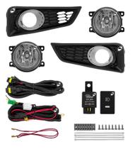 Kit Farol de Milha Neblina Honda Novo City 2014 2015 2016 2017 + Moldura Aro Cromo + Kit Lâmpada Super LED 6000K