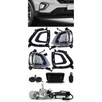Kit Farol de Milha Neblina Hyundai Creta 2020 LED DRL PCD Attitude Smart + Kit Lâmpada Super LED 6000K - Suns Zapos Tiger Suitz