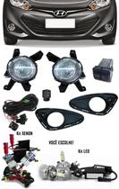 Kit Farol de Milha Neblina Hyundai HB20 2012 á 2015 com Interruptor Trip + Molduras + Kit Xenon 6000K 8000K ou Kit Lâmpada Super LED 6000K - Suns Zapos Tiger Suitz