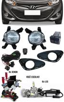 Kit Farol de Milha Neblina Hyundai HB20 2012 á 2015 com Interruptor Trip + Molduras + Kit Xenon 6000K 8000K ou Kit Lâmpada Super LED 6000K