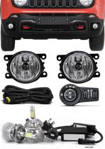 Kit Farol de Milha Neblina Jeep Renegade - Botão Painel + Kit Lâmpada Super LED 6000K