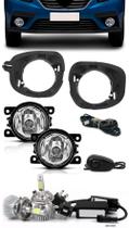 Kit Farol de Milha Neblina Renault Logan 2019 2020 2021 - Interruptor de Alternativo + Kit Lâmpada Super LED 6000K
