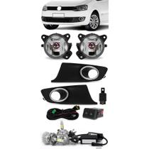 Kit Farol de Milha Neblina Vw Fox e Spacefox 2010 2011 2012 2013 2014 - Botão Painel Quadrado + Kit Lâmpada Super LED 6000K