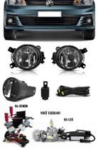 Kit Farol de Milha Neblina Vw Gol Voyage G7 2017 2018 Botão Redondo + Kit Xenon 6000K / 8000K ou Kit Lâmpada Super LED 6000K