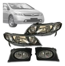 Kit Farol Dianteiro + Milha Civic Lxs Aux C/grade 2007 2008