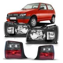 Kit Farol Dianteiro Uno 2004 2005 2006 2007 2008 2009 2010 2011 2012 2013 Máscara Negra Par lanterna Fume