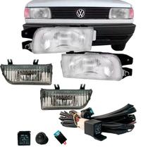 Kit Farol e Farol de Milha com Chicote e Relé para Gol Parati Saveiro Voyage 1991 a 1997 com Lente de Vidro