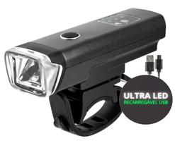 Kit Farol E Lanterna Bike Ultra Led Usb Recarregável Prova D'água Cor Preto