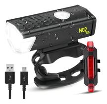 Kit Farol E Lanterna Para Bicicleta Bike Led Potente Usb Rec