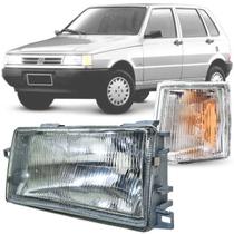 kit Farol e Seta Pisca Esquerdo Motorista Fiat Uno Fiorino Elba Premio 92 94 96 98 2000 2002 2004 Lente em Vidro Encaixe Cibie