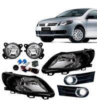 Kit Farol Gol G5 Simples Negro + Par Milha + Grade + Chicote