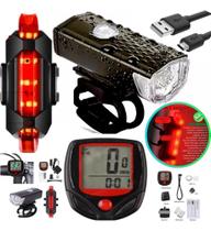 Kit Farol Lanterna Bicicleta Com Velocímetro Bike Ultra Led