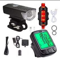 Kit Farol Lanterna e Velocimetro Para Bike Cod9090