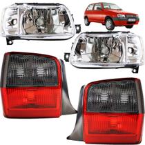 KIT Farol Lanterna Uno Fire 2001 02 03 04 a 2013 Cromado FUMÊ