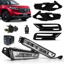 Kit Farol Led Auxiliar de Milha Moldura Preta Botao Modelo Original HR-V 2022 e 2023