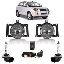 Kit Farol Milha Auxiliar Completo Par Lâmpada H27 Tucson 2006 2007 2008 2009 2010 2011 2012 2013 2014 2015 2016 Lente Lisa Acrílico