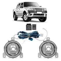 Kit Farol Milha Auxiliar Ford Ranger 2005 2006 2007 2008 2009 2010 2011 Completo Botão Universal Lente Lisa Vidro