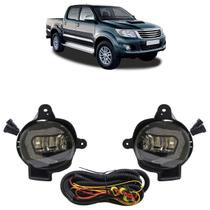 Kit Farol Milha Auxiliar Hilux 2012 2013 2014 A 2015 Led Lente Lisa Acrílico Carcaça Cinza