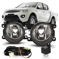 Kit Farol Milha Auxiliar L200 Triton 2013 2014 Botão Universal Lente Lisa Vidro