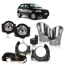 Kit Farol Milha Auxiliar Palio 2008 2009 Siena 2010 2011 G4 Aro Moldura Cromado Lente Lisa Vidro