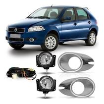 Kit farol milha auxiliar palio siena elx 2008 a 2011 c/moldura cromada