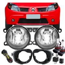 Kit farol milha auxiliar sandero logan 08 a 12 com moldura