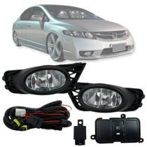 Kit farol milha civic 2009 a 2011 com molduras preta e botão