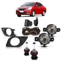 Kit Farol Milha Completo Versa 2012 2013 2014 Lente Lisa Vidro Moldura Preta Furo Milha Lâmpadas H11 Kit Farol Milha Completo Versa 2012 2013 2014 Lente Lisa Vidro Moldura Preta Furo Milha Lâmpadas H11