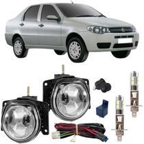 Kit farol milha fiat siena g3 2003 ate 2012 com led vidro