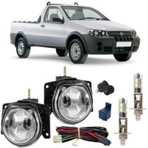 Kit farol milha fiat strada fire 2001 ate 2012 com led vidro
