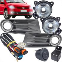 Kit farol milha gol g5 voyage saveiro moldura cromada botão tic tac 2 pinos 2009 a 2012