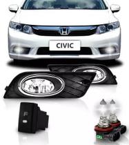 Kit Farol Milha Neblina Aro Cromado Civic 2012 2013 2014