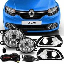Kit Farol Milha Neblina Aro Cromado Logan 2015 2016 2017