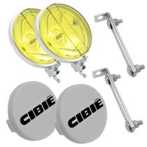 Kit Farol Milha Neblina Auxiliar Metal Cromado Vidro Lente Lisa Amarelo Capa Cibie Branca Suporte Pa