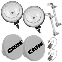 Kit Farol Milha Neblina Auxiliar Metal Preto Lente Lisa Vidro Capa Cibie Branca Lâmpada Suporte Crom