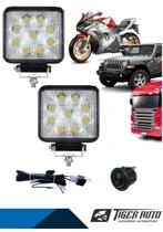 Kit Farol Milha Onibus Caminhao Motos Maquinas 9 Led Quadrado