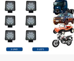 Kit Farol Milha Quadrado 6 Unidades 12V E 24V 27W Universal Kit Farol Milha Quadrado 6 Unidades 12V E 24V 27W Universal