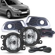 Kit Farol Milha Sandero Com Moldura e Botão