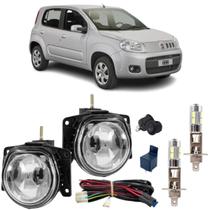 Kit farol milha uno economy 2012 2013 2014 com led vidro
