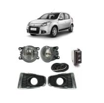 Kit Farol Neblina Milha Sandero 2012 / 2014 com Moldura Cromada