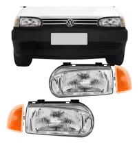 Kit Farol Principal Piscas Gol Parati Saveiro G2 1995 a 2002 Lente Vidro Máscara Cromada