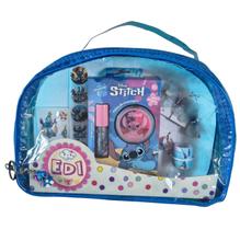 Kit fashion Lilo e Stitch Maquiagem Adesivo presilha brilho labial Bolsa azul Chaveiro Ed1 Brinquedos